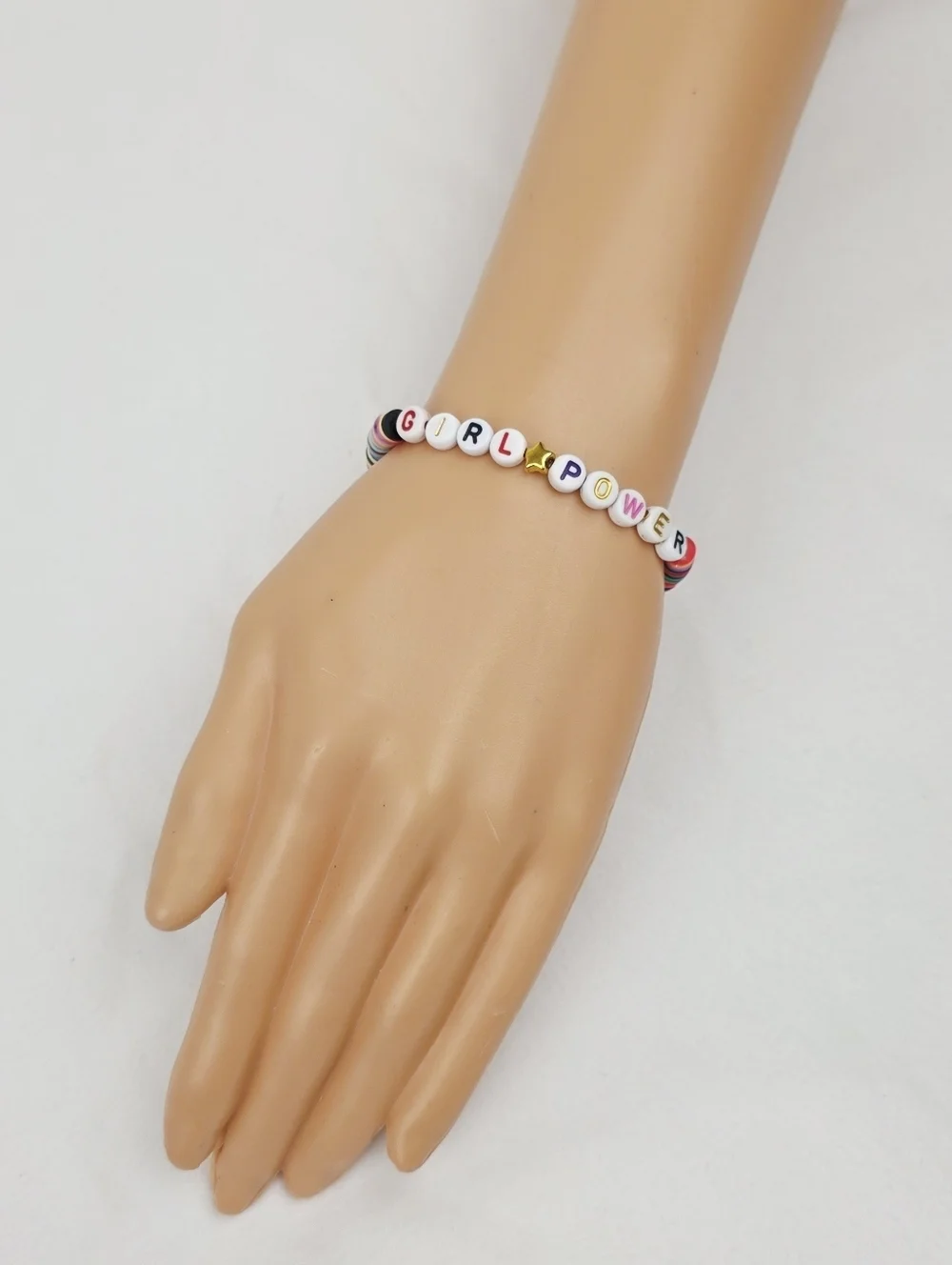 Handmade Clay Bead Multi Color Girl Power  Bracelet